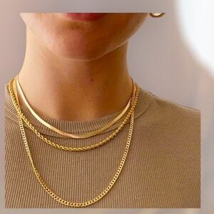 Anthropologie Trendy Triple Layer Styles lengths Chain Gold Plated Necklace ✅